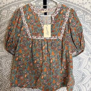 Universal Thread Green and Orange Floral Blouse
